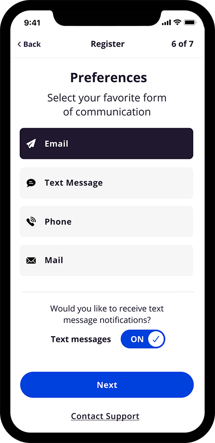 Healthy Blue preferences Phone with the preferences page of the Healthy Blue app