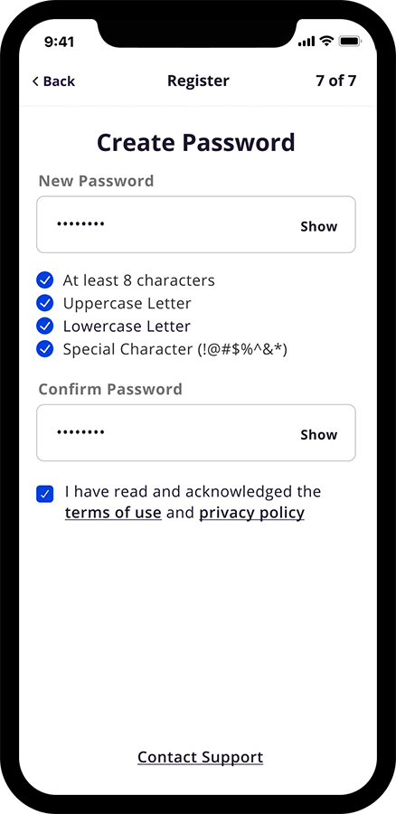 Healhy blue password creation Phone with the password creation page of the Healthy Blue app