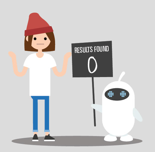 Person holding a sign that says, where's my page and robot holding a sign saying IDK LOL
