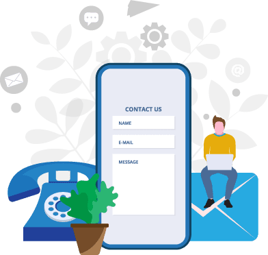 illustration-contact Illustration of mobile phone, home phone, and man emailing