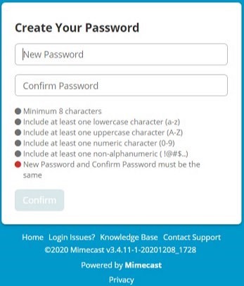 Example of a create password page